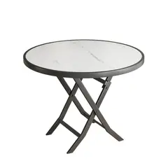 GENERICO - Mesa Redonda Portátil Plegable con Estructura Metálica y Tablero Tipo Mármol Blanco
