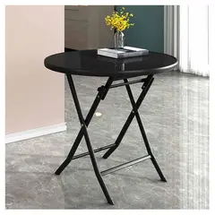 GENERICO - Mesa Redonda Portátil Plegable con Superficie de Vidrio Elegante Negro