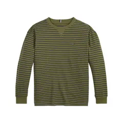 TOMMY HILFIGER - Camiseta verde manga larga essential de rayas