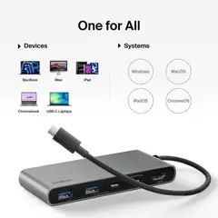 BELKIN - Hub USB-C 7 en 1 AVC023FQSGY con HDMI 4K, Carga 100W y Transferencia 5Gbps Gris