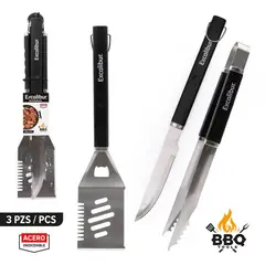 EXCALIBUR - Set X3 Piezas Utensilios BBQ Espatula + Tenedor + Cuchillo A151-BQP03S
