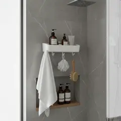 GENERICO - Organizador Baño Adhesivo Con Drenaje Y Ganchos Pared