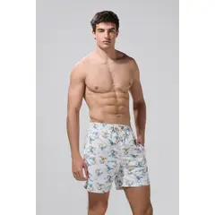 KOAJ - Bermuda crema clara playera con diseños de palmeras Hombre