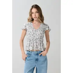 KOAJ - BLUSA ESTAMPADA/RAYON ENCAUCHADA, MANGA CORTA Mujer