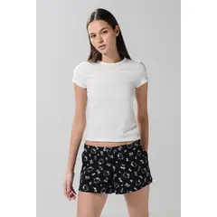 KOAJ - Short negro con cintura elástica y diseños de Hello Kit Mujer