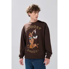 KOAJ - Buzo café oscuro cuello redondo oversize de Scooby-Doo Hombre