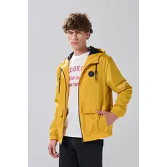 KOAJ - Chaqueta unicolor liviana con doble bolsillo y capota Hombre