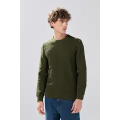 KOAJ - Suéter tejido verde cuello redondo con texturas de raya Hombre