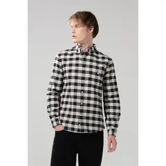 KOAJ - Camisa manga larga unicolor con cuadros en contraste Hombre