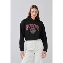 KOAJ - Buzo perchado con capota negro y diseño college Mujer