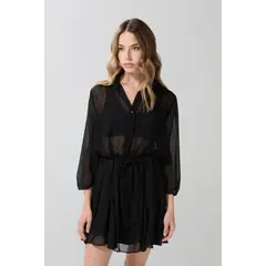 KOAJ - Vestido corto negro con cinturón y manga corta tipo glo Mujer