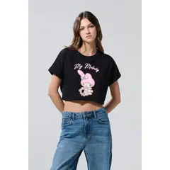 KOAJ - Camiseta oversize crop top negra con arte de My Melody Mujer