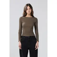 KOAJ - Camiseta manga larga acanalada unicolor ajustada Mujer