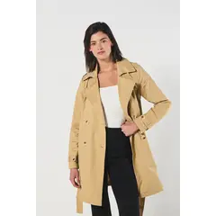 KOAJ - Gabardina unicolor con cinturón y cierre cruzado Mujer