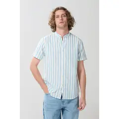 KOAJ - Camisa cuello neru o mao, manga corta en slim fit Hombre