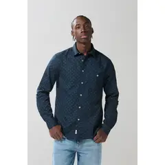 KOAJ - Camisa azul oscura estampada con manga larga Hombre