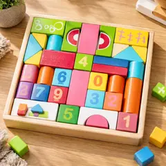 JUGANDO Y EDUCANDO - Juego De Bloques De Construcción En Madera 32 Piezas Niños
