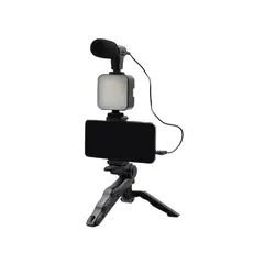TECH - Kit de Creación de Contenido con Trípode, Micrófono, Luz LED, Soporte y Control