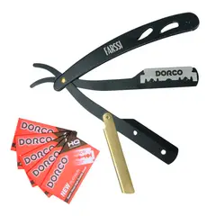 FARSSI LA BARBA - Barbera Navaja De Afeitar Metálica Dorada Negro Mate 10 Cuchillas