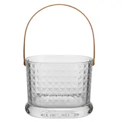 GENERICO - Contenedor De Hielo o Jarrón Decorativo De Cristal Con Asa De Cuero 19.3×14×13.5 cm Forma Diamante