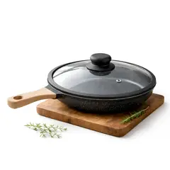 GENERICO - Sarten Antiadherente Granito 24cm Con Tapa Mango Madera