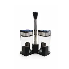 DECORIENTE - Especiero 2 Unid VidrioAcero Inox con Base JA240149-Negro