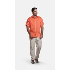 FRIXIO - Camisa Guayabera para hombre color naranja bordada a mano