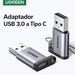 UGREEN - Convertidor De USB a USB Tipo C 3.0, Velocidad 5GBPS, Color Gris Plateado