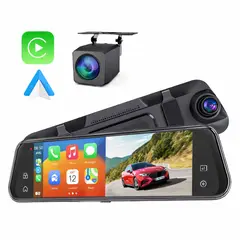 GENERICO - Espejo Retrovisor Con Pantalla CarPlay Android Auto Cámara Delantera Y Trasera Full HD