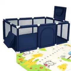 AMERICAN GENERICS - Corral de Juegos Rectangular Infantil con Aro de Baloncesto y Portería con tapete