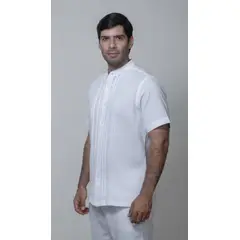 FRIXIO - Guayabera Hombre Cuello Nerú Blanca