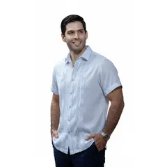 FRIXIO - Guayabera Hombre Azul Claro Tela Penélope Bordada a Mano