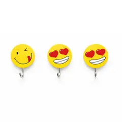 DECORIENTE - Ganchos Adhesivos 3 Pzs Con Caritas JA250304-Amarillos