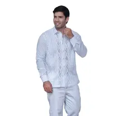 FRIXIO - Camisa Guayabera Manga Larga Alforzas Patecabra y Arañas