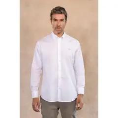 DANTE - Camisa Antimanchas Popelina Blanca Logo Rosado - Talla Regular