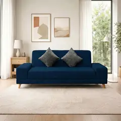 AMAIKA - Sofá Cama Primavera tapizado en tela acogedora color AZUL + Cojines