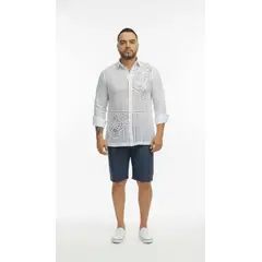 FRIXIO - Camisa Guayabera Hombre Blanca Lino Manzur