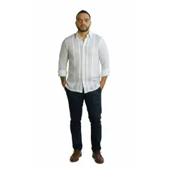 FRIXIO - Guayabera Clásica Calada con Almilla Color Blanco