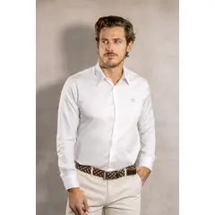 DANTE - Camisa Antiarrugas Oxford Blanco Logo Sage - Talla Regular