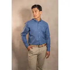 DANTE - Camisa Antimanchas Oxford Azul Chino - Talla Regular