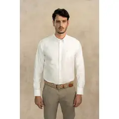 DANTE - Camisa Antimanchas Oxford Blanca con Bolsillo Logo Contraste - Talla Regular