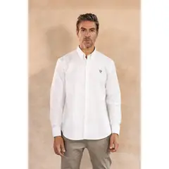 DANTE - Camisa Antimanchas Oxford Blanca Logo Azul Oscuro- Talla Regular