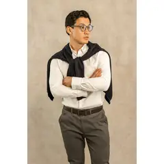 DANTE - Camisa Antimanchas Oxford Blanco Logo Azul Medio