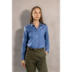 DANTE - Camisa Antimanchas Oxford de Mujer Azul Chino - Talla Regular