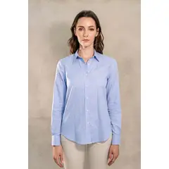 DANTE - Camisa Antimanchas Oxford de Mujer Rayas Azul Yale
