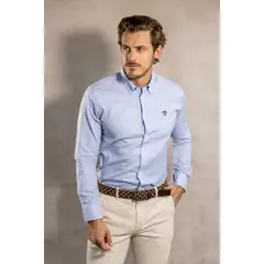 DANTE - Camisa Antimanchas Oxford Rayas Azul Yale