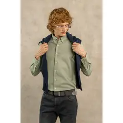 DANTE - Camisa Antimanchas Oxford Verde Sage Logo Contraste - Talla Regular