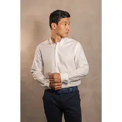 DANTE - Camisa Antimanchas Popelina Blanco Logo Azul Claro