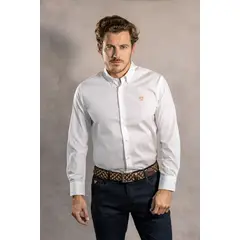 DANTE - Camisa Antimanchas Popelina Blanco Logo Coral - Talla Regular