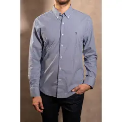DANTE - Camisa Antimanchas Popelina Cuadros Azul Oscuro Berna